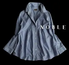 美品 ノーブルNOBLE 2WAYフロントピンタック ストライプシャツブラウス