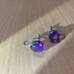 紫色の石 フック式イヤリング
