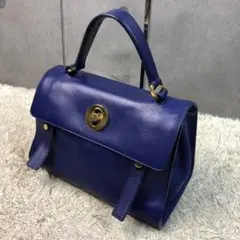 【希少】サンローラン ハンドバッグ レザー ミューズトゥ手持ち 青 ブルー
