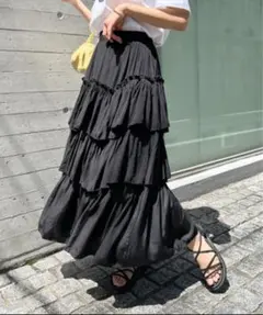 CLEA スカート Iラインギャザーティアードロングスカート ブラック
