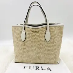 未使用✨現行 入手困難 フルラ エラ S トートバッグ レザー ストロー 白