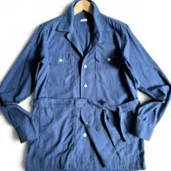【西口修平着用】ORIAN オリアン リネンコットン サファリシャツ ブルー M