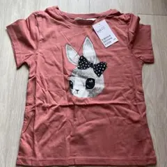 新品未使用★タグ付　110/115 H&M 半袖Tシャツ　うさぎ　くすみ赤