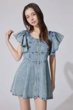 フリルスリーブミニワンピース