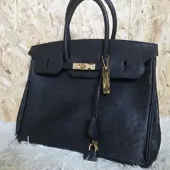 美品　ピエールカルダン ハンドバッグ オーストリッチ ブラック　人気型　南京錠 美品人気型】 ピエールカルダン ハンドバッグ オーストリッチ