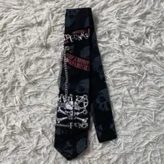 極美品】MAD PUNKS　ネクタイ　総柄　チェーン　スカル　パンク系　プリント