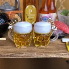 再販No.291マスクチャーム　小さなジョッキビール　イヤリング　ピアス　飲み会
