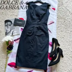 【良品】DOLCEu0026GABBANA 美シルエットワンピース ネイビー 38