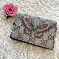 GUCCI バタフライ 刺繍 GGスプリーム PVC 折り財布