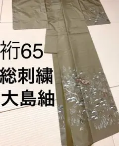 総手刺繍 大島紬 付け下げ訪問着 紋なし 身幅広め