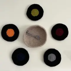 レコード風コースター ハンドメイド かぎ針 編み物 レコード レコードプレイヤー