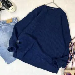 UNIQLO ユニクロ リブニット 【 L 】 ウール 大きいサイズ 紺