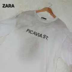 【特別価格】美品★ザラ プリントロゴ Tシャツ 汚れ加工 ダメージ加工 ホワイト