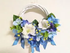 ♦野ばら、紫陽花、かすみ草のフラワーリース♦玄関やお部屋のインテリアに