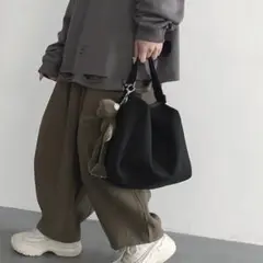 ブラック 韓国 シンプル ショルダーバック バック キャンバスバック