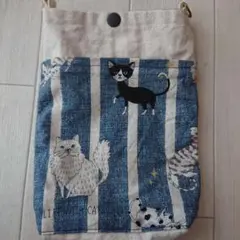 猫イラストのキャンバスポーチ
