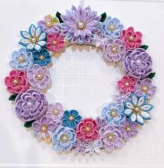 つまみ細工リース　No.68 パープル系　ブルー