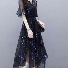 ✨美品✨ パーティードレス ワンピース ロング シフォン 黒 フレア サイズS