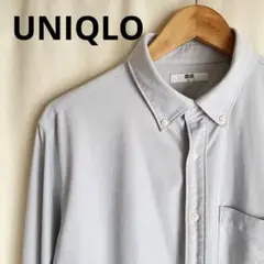 【美品】UNIQLOユニクロ メンズ 長袖シャツ ノンアイロン XL 薄グレー