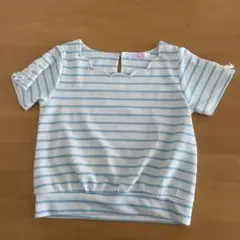 お盆限定値下　美品　水色と白のストライプ 半袖ブラウス 100cm