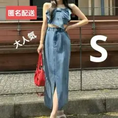 GRL デニム リボンビスチェ × デニムスカート セットアップ　Sサイズ