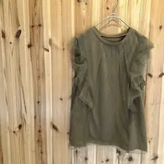 【ヘユム】Tシャツ　ノースリーブ　シースルー　綺麗め　ブラウン系