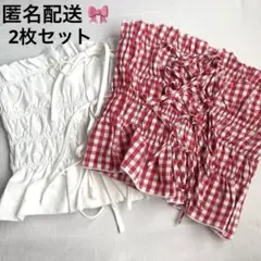 チューブトップ ベアトップ ギンガムチェック ホワイト レッド SHEIN