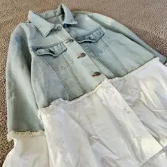旅行　切替♥リップス♥デニム長袖ジャケット【F】淡青　白シャツ　ボタン フリンジ