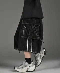 ADRER parachute ブラック系1　ワイド　カーゴショートパンツ