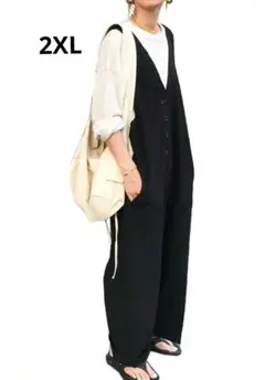 黒　カジュアルオールインワン　サロペット 　2XL