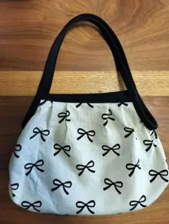 新品 リボン柄 手提げバッグ ハンドメイド Dカン付き ショルダーバッグ