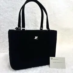 ✨️美品✨️ クレージュ スウェード キルティング ロゴ金具 ハンドバッグ ブラック
