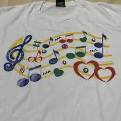 90s Screen Stars Tシャツ 黒タグ 音符柄　シングルステッチ