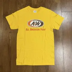 00's A&W 企業ロゴイエロープリントストリートメンズ短丈ブラウンc-boy
