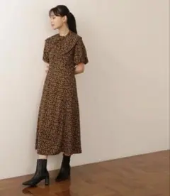 NATURAL BEAUTY BASIC ビッグカラー付きパイピングワンピース