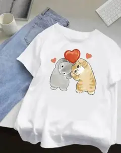 猫 ハート　ウサギ　Tシャツ