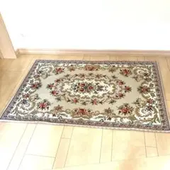 ゴブラン織り シェニール柄　90cm x 135cm 玄関マット　ラグ　ベージュ
