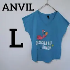 ANVIL 【L】 フラミンゴ デザイン Tシャツカットソー 半袖 青 ブルー
