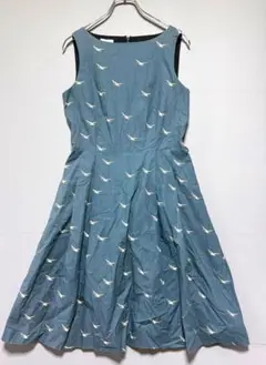 エルエルビーンシグネチャー/美品/鳥のデザイン/ノースリーブひざ丈ワンピース