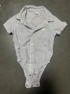 GAP ストライプロンパース ホワイト/ブルー