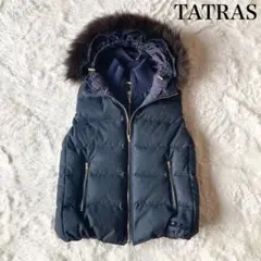 TATRAS ダウンベスト フード&ファー付き ネイビー 2 カシミヤ混