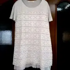 ピュアセルシン美品✨レース模様 が素敵な半袖チュニック