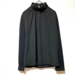 ハイネックブラウス 黒 長袖 キレイめ シンプル ゆったり 薄手 春秋