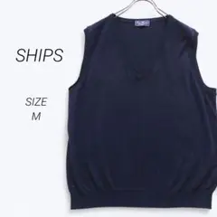 a2063▶シップス　SHIPS　ベスト【M】Vネック　ネイビー　綿100%