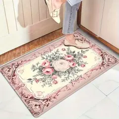 花柄 玄関マット バスマット 50×80cm ピンク バラ 薔薇 上品