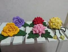 ◇ちりめん細工◇菜の花袋◇ミニ菊◇薔薇◇5つセット◇◇菜の花◇菊の花◇バラ◇