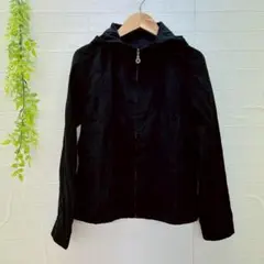 【K.T】 キヨコタカセ ジップアップブルゾン ベロア風 (L) 黒 フード付き