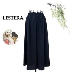 レステラ/ガウチョパンツ ネイビー ゴムウエスト 40 ワイドパンツ　フレア