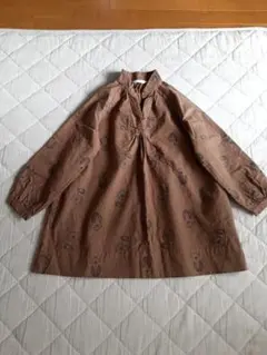 チュニック シャツ ブラウス 刺繍入り 綿 ゆったり ナチュラル ブラウン