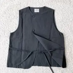 【24ss】グランマママドーター コットンリネンウエストリボン付きベスト M
